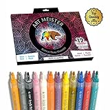 Art Meister Acrylic Markers - Set of 12 Acrylic Paint Pens, Medium Point - Writes on Almost Anything – Paint Markers For Fabric, Glass, Canvas, Rock Painting, Metal, Ceramics, Wood, DIY Projects