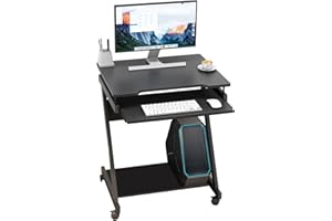 sogesfurniture Mobile Computer Desk, Small Rolling Work Workstation for Home and Office with Printer Shelf, Keyboard Drawers,23.6 x 18.9 x 28.7 Inches,BHUS-DX-8110-BB(Black)