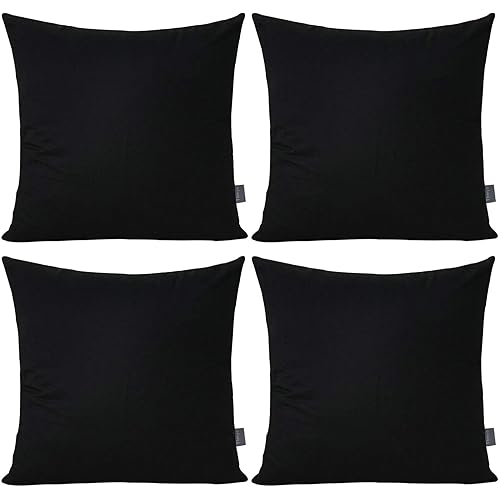 4-Pack 100% Cotton Comfortable Solid Decorative Throw Pillow Case Square Cushion Cover Pillowcase (Cover Only,No Insert)(18x18 inch/ 45x45cm,Black)