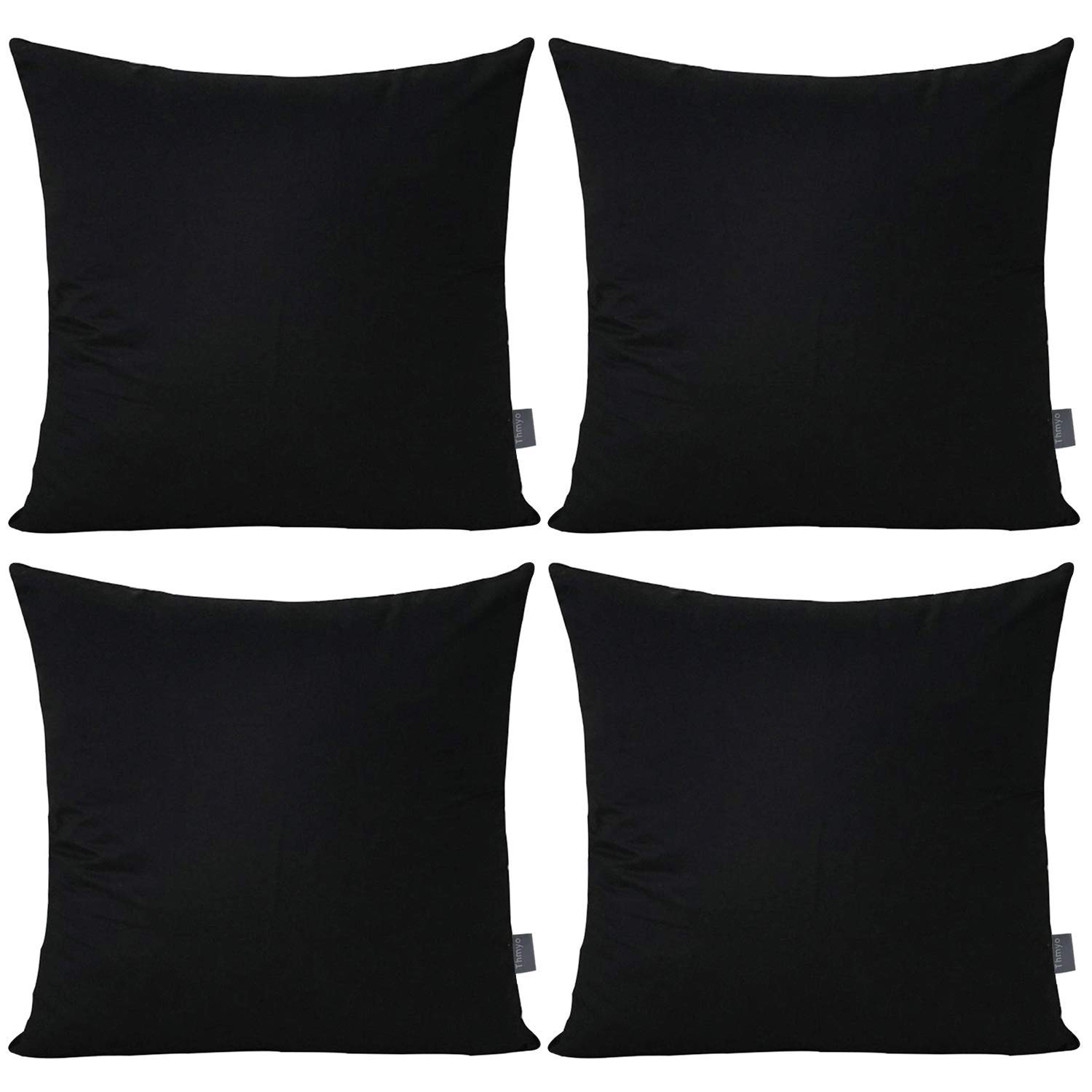 4-Pack Cotton Comfortable Solid Decorative Throw Pillow Case Square Cushion Cover Pillowcase (Cover Only,No Insert) (24x24 inch/ 60x60cm, Black)