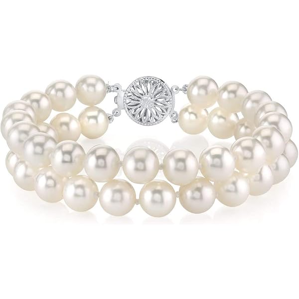 Natural 2 Rows 7-8/8-9mm White Freshwater Cultured Pearl Bracelet 7.5