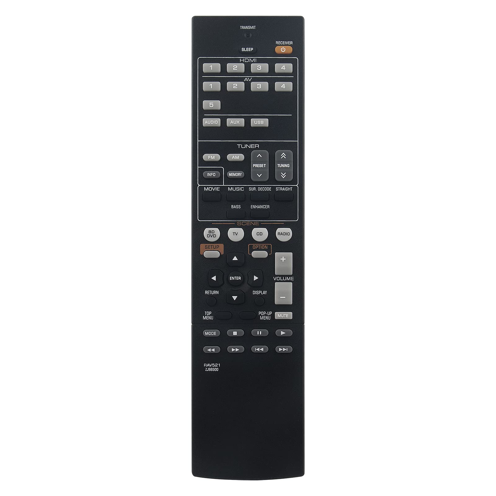 VINABTY RAV521 ZJ66500 Replacement Remote Control fit for Yamaha AV Receiver HTR-3067 RX-V377 YHT-4910U RX-V377BL MT-7955 YHT-4910UBL VD-199 RX-V375 RAV463 ZA11350 RX-V373 RX-V385 RX-V475 RX-V283