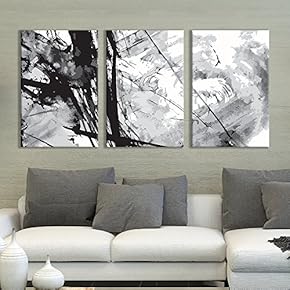 3 Panel Canvas Wall Art - Black Cloud Abstract Heavy Splattered Brush Stroke Painting - Giclee Print Gallery Wrap Modern Home Art Ready to Hang - 16"x24" x 3 Panels
