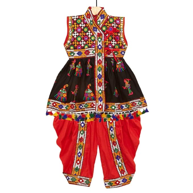 Banjara By Hopscotch Boys 100% Cotton India Embroidered Kedia in Black Color