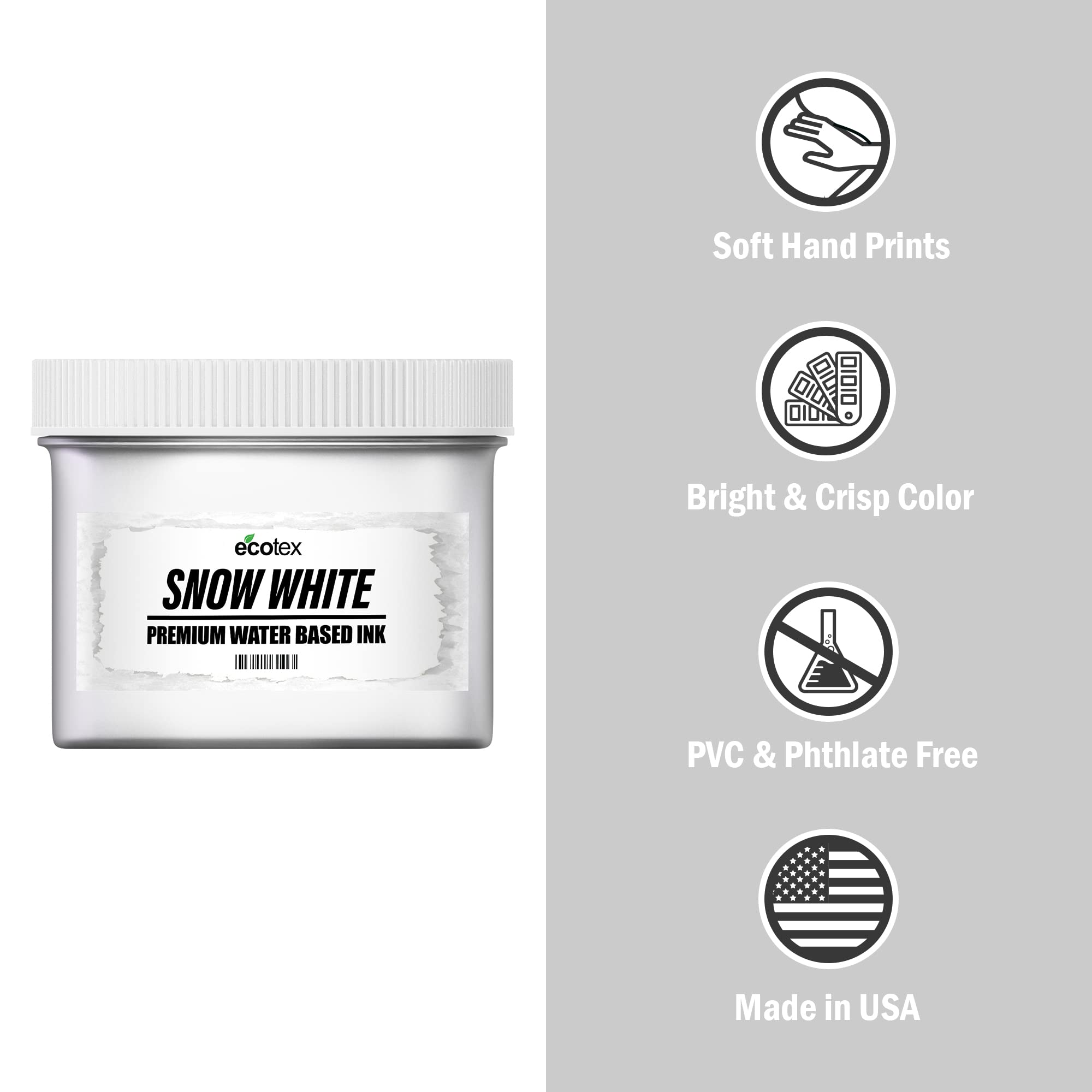 Ecotex® Screen Printing Snow White (Pint - 16 oz.) - Water Based Snow White Fabric Ink, Silk Screen Paint - Screen Print Direct®, USA Made