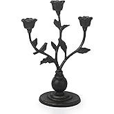 DreamsEden Rose Candle Holder 3 Arms Cast Iron Candelabra Vintage Flower Candlestick Holder Rustic Metal Holder Candles Stand for 3/4 inch Taper Pillar Candles Home Decor Party Wedding Centerpiece