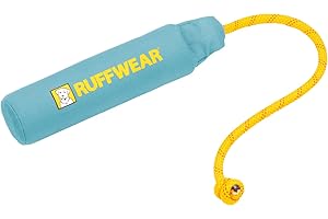 Ruffwear Lunker Throw Toy for Dogs – Durable, Soft Fabric Toy with Rope Handle for Fetch and Tug on Land & Water, Biolumin Blue, Medium
