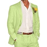 Bofan 2 Piece Linen Suits for Men Slim Fit Casual Beach Wedding Summer Grooms Groomsmen Linen Blazer Pants Suit