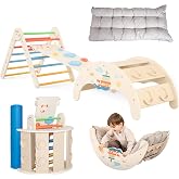 Zoolino Pikler Triangle Set Toddler Climbing Toys Indoor Kids Wooden Gym | 7-in-1 Jungle Play Gym Baby Playground Montessori Toys Slide Balance Beam Arch Ladder for Kids 1-6 Gifts