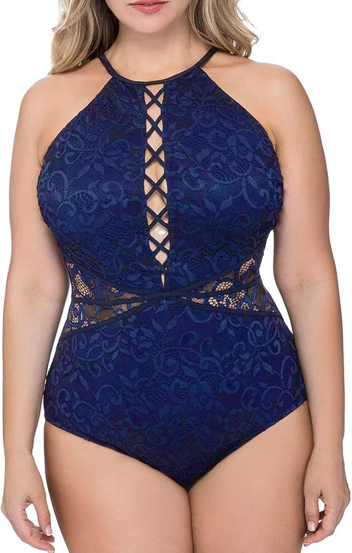 high neck plus size swimwear