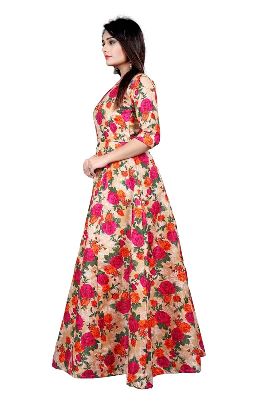clothfab women's cotton digital printed anarkali long gown
