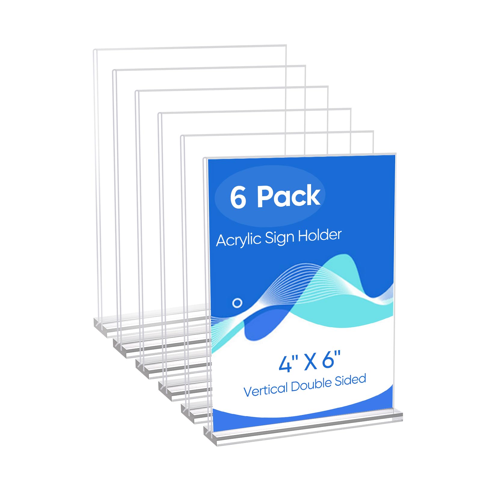 Photo 1 of ZongXing 6 Pack Acrylic Sign Holder 4 x 6, Clear Double Side T Shape Acrylic Table Sign Stands for Displaying, Flyer Holder Paper Card Holder for Office Business Store Mall Restaurants