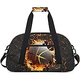 Burning Gold Basketball Kids Duffel Bag for Boys, Sport Ball Sports Gym Bag Overnight Travel Weekender Bag Lightweight Carry On Sleepovers Bag for School Practice Gymnastics