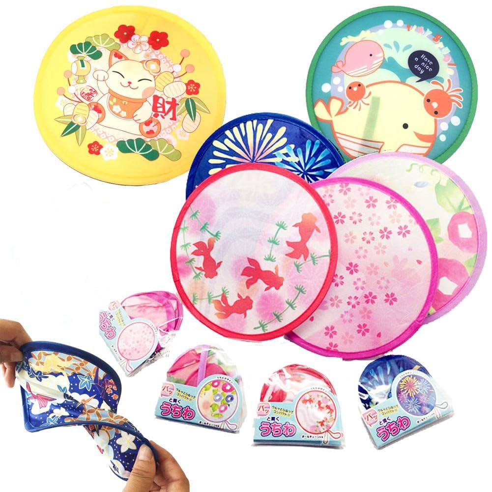 Carykon Round Japanese Style Folding Fans Hand Fan for Wedding Party and Personal Decoration, Set of 4, random color