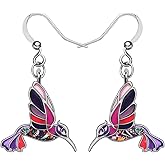 BONSNY Cute Floral Enamel Dangle Hummingbird Earrings for Women Jewelry Gifts Novelty Funny Charms
