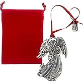Mother Angel with Stars Pewter Ornament (Hand Polished) | High Relief & Detailed Design, Satin Finish | Festive Christmas Decor | Hand-Crafted in The USA