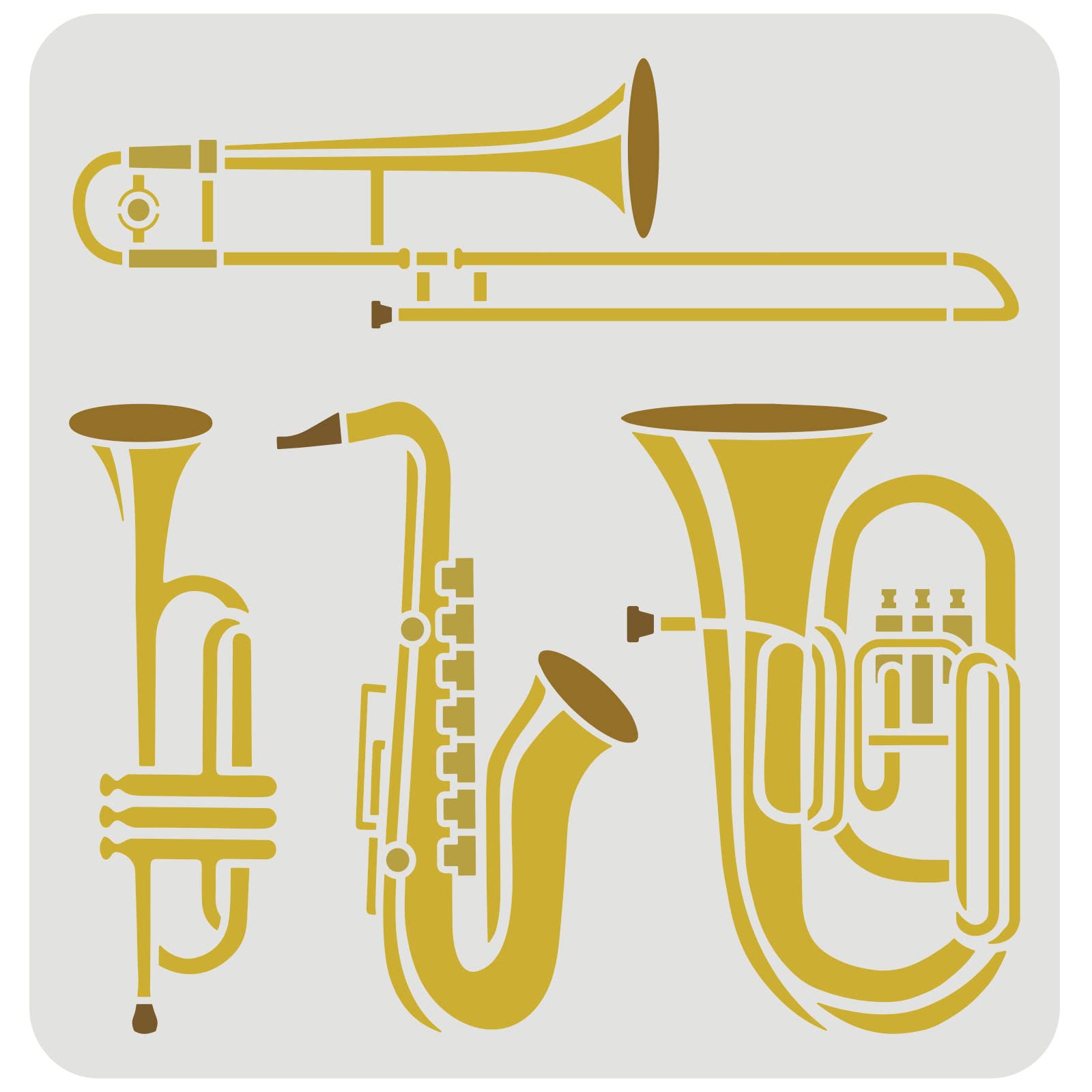 FINGERINSPIRE Wind Instrument Stencil 30x30cm Reusable Saxophone, Trumpet, Tuba, Trombone Drawing Stencil Jazz Instruments Music Stencil for Painting on Wall, Wood, Furniture and Paper