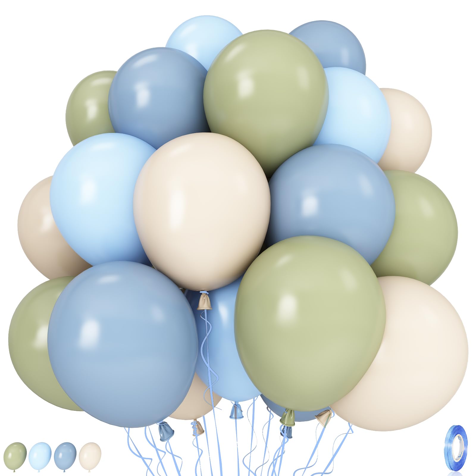 Photo 1 of Sage Green and Blue Balloons, 35PCS Olive Green Dusty Blue Beige Cream Latex Balloon, Baby Boy Shower Balloons for Kids Rabbit Theme Baby Shower Birthday Boho Bridal Wedding Party Decorations Supplies