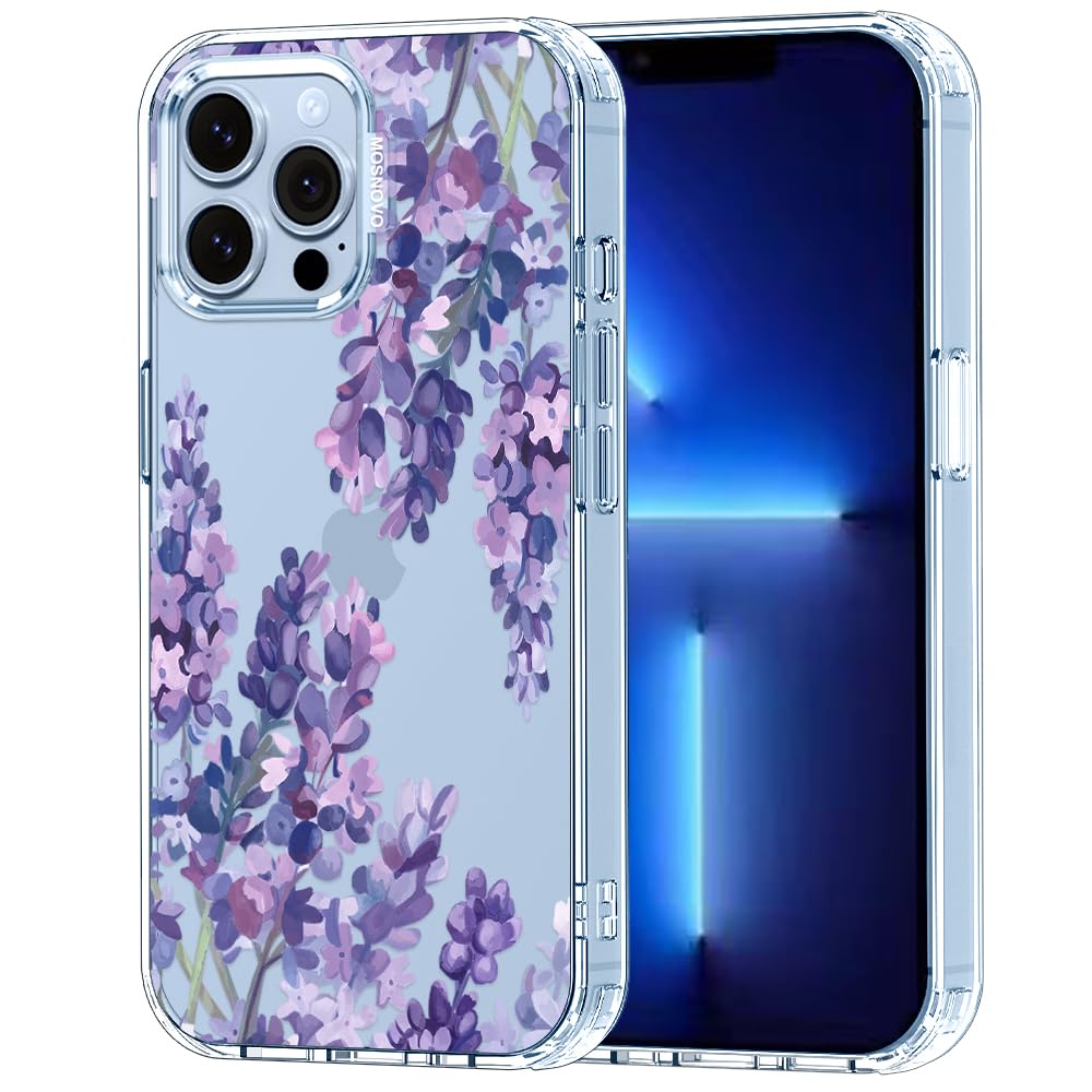 MOSNOVO Case for iPhone 13 Pro Max, [Buffertech 6.6ft Military-Grade Drop Protection] [Anti Peel Off Tech] Clear TPU Bumper Phone Case Cover Design - Lavender — image 1