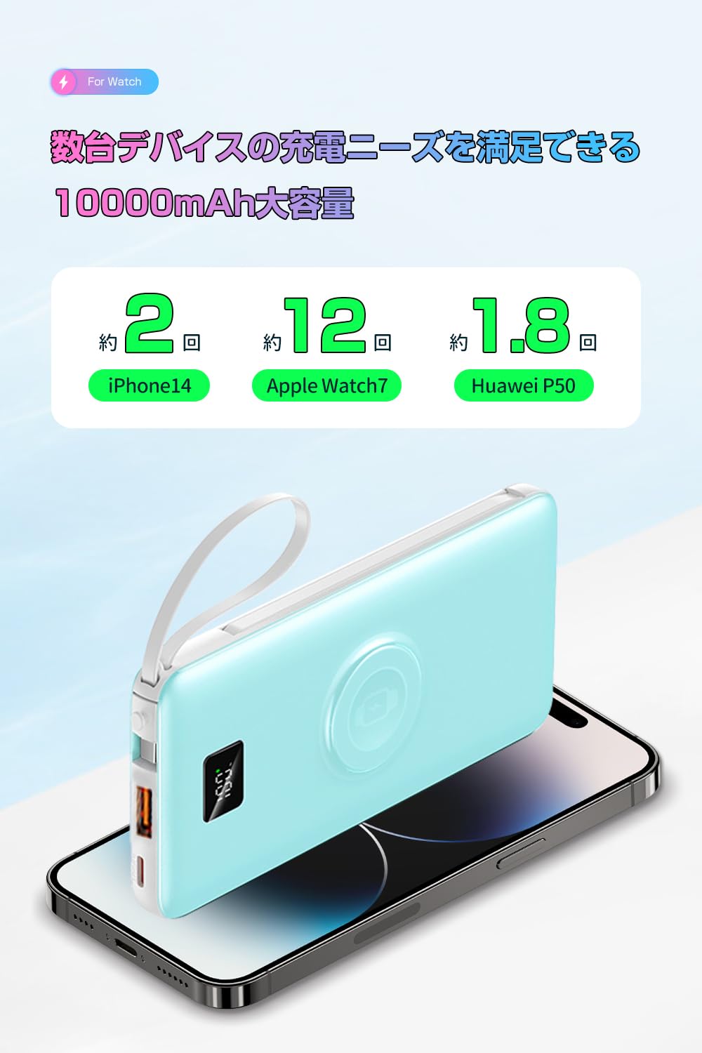 OMKUY Mobile Battery with Outlet, Supports iwatch, Charger, 10,000 mAh, Large Capacity (Folding AC Plug, Pass-Through, Simultaneous Charging for Watch & iPhone, PD 20W & SCP22.5 Rapid Charging,