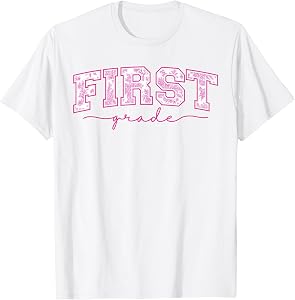Back to School 1st First Grade Toile Pink Floral Teacher T-Shirt