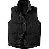 Aisongyuan Womens Corduroy Puffer Vest Stand Collar Zip Snap Button Sleeveless Warm Waistcoat Padded Gilet