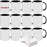 Sumex 11oz Sublimation Blanks Mugs,Set of 12 Ceramic Coffee Mugs for Tea, Milk, Latte,Black Inner and Handle