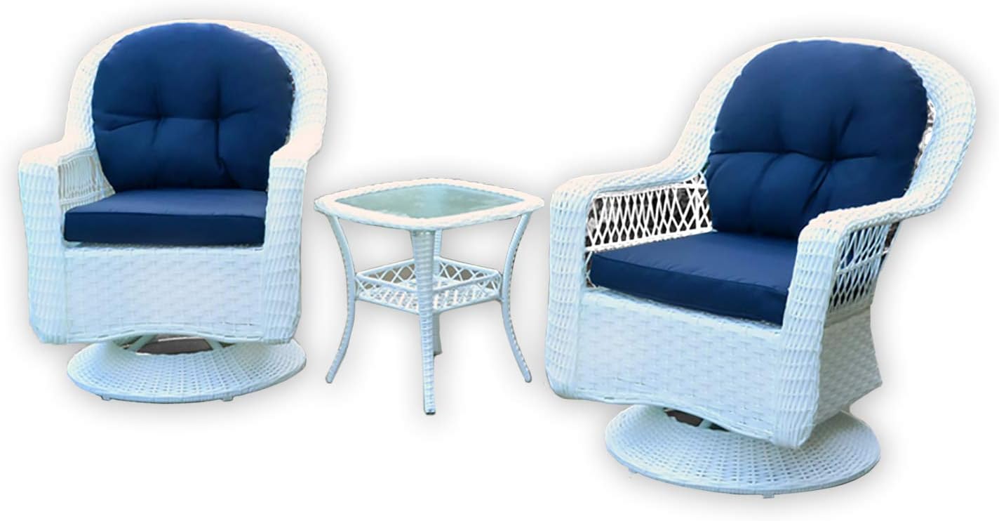 Tortuga Outdoor BIL-3PCBISTRO-WHITE Biloxi 3 Piece Resin Wicker Bistro Set Outdoor Seating, Coastal White