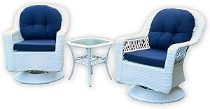 Tortuga Outdoor BIL-3PCBISTRO-WHITE Biloxi 3 Piece Resin Wicker Bistro Set Outdoor Seating, Coastal White