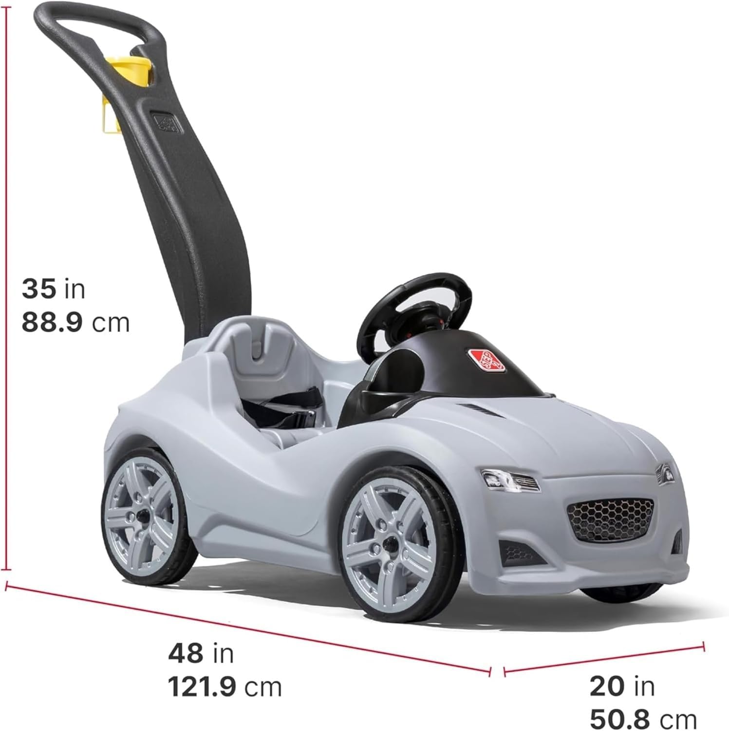 Step2 Whisper Ride Cruiser Kids Push Car, Ride On Toy, Stroller Substitute, Includes Seat Belt & Horn, Made of Durable Plastic, Max Weight 50 lbs., For Toddlers 1.5-4 Years Old, Gray