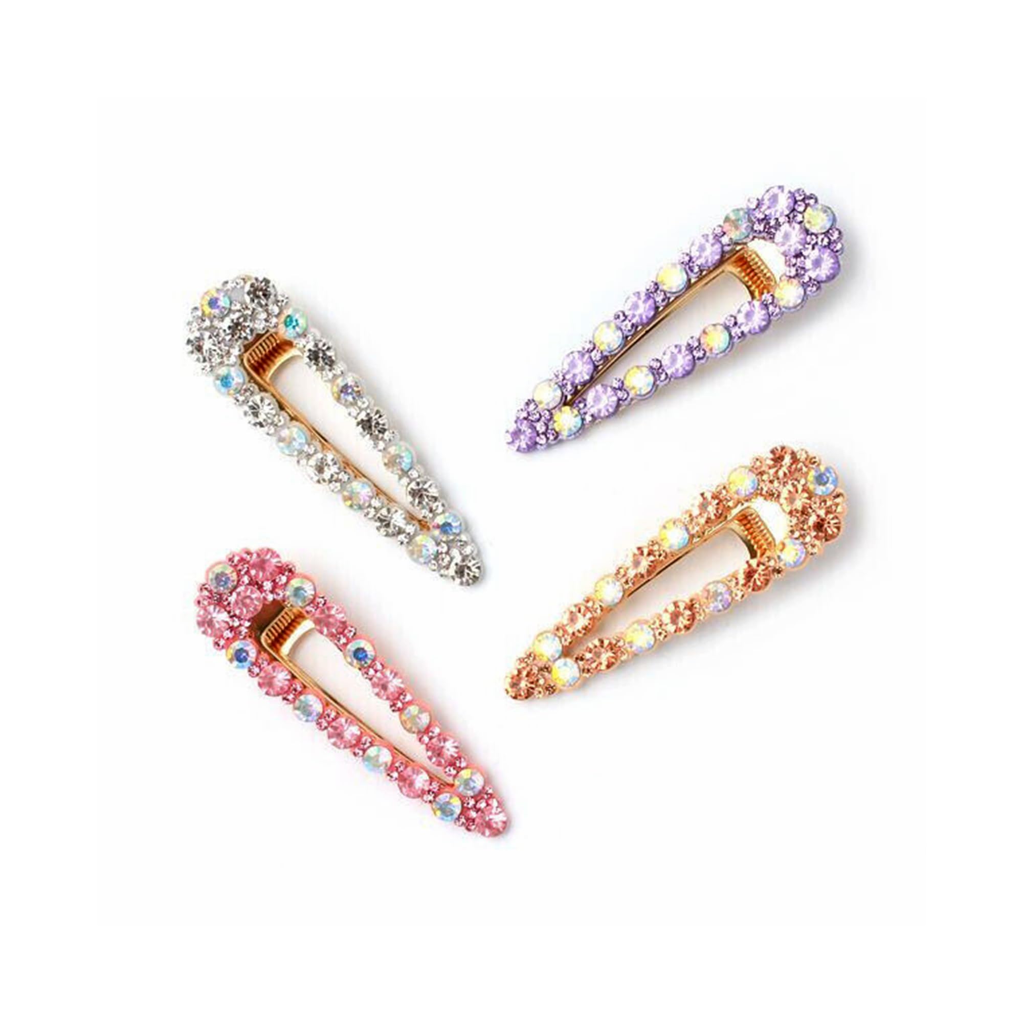 Prime Fashions 4 Pcs Rhinestone Hair Clips - Shining Bling Barrettes for Women, Girls & Kids - Ideal for Daily Wear & Special Occasions