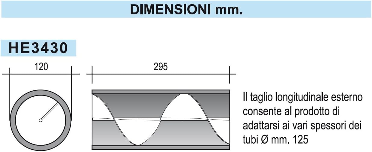 La Ventilazione HE3430 HE3430-Y Helicoidal Acoustic Silencer, White, 300 mm-120 mm, Holes Diameter 120/125 mm - Image 4