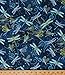 Cotton Dance of the Dragonfly Dragonflies Insects Magical Blue Swirls Gold Metallic Cotton Fabric Print by the Yard (8498m-55)