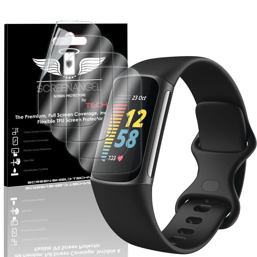 TECHGEAR [4 Pack Screen Protectors for Fitbit Charge 5 [Screen Angel Edition] [FULL Display Screen Coverage] [HD Clear] [Reinforced & Flexible] TPU Film Screen Protector