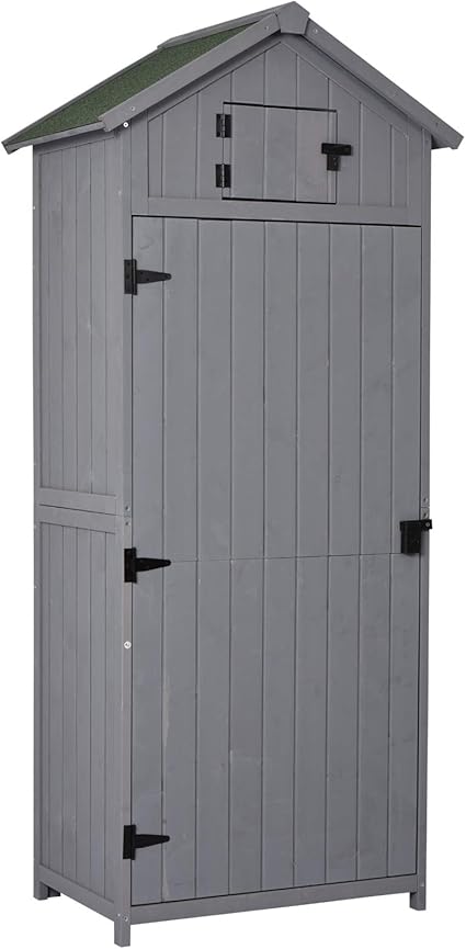 Outsunny Armoire Abri De Jardin Remise Pour Outils 3 Etageres 2 Porte Loquets Toit Pente Bitume 77l X 54l X 179h Cm Pin Massif Traite Gris Amazon Fr Jardin