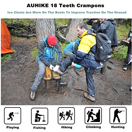 AUHIKE Traction Cleats,Ice Snow Grips Crampons for Footwear with 18 Stainless Steel Spikes for Walking, Jogging, Climbing,Wet Grass, Hiking on Snow and Ice (S) - Thumbnail 6