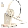 Bluetooth Headset - Wireless Headset with Noise Cancelling Microphone, V5.2 Computer Headphones with USB Dongle, Charging Base & Mic Mute for Work/Call Center/PC/Laptop/Online Class（Apricot）