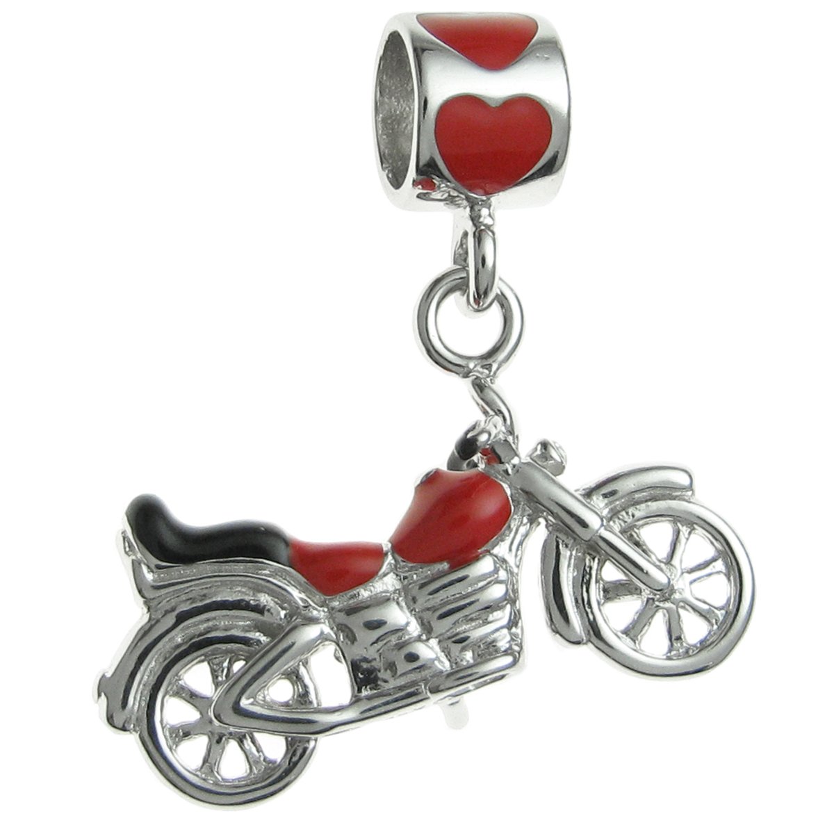 Queenberry Sterling Silver Motorbike Enamel European Style Dangle Bead Charm