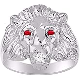 Rylos Lion Head Ring with Gemstone Eyes & Diamond Mouth – Fun Designer Rings in Sizes 8-13 in Sterling Silver