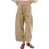 CHARTOU Women's Baggy Barrel Pant Wide Leg Horseshoe Ankle Jeans Mid Rise Harem Y2K Denim Pants with Pockets