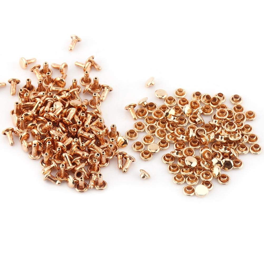 Yanmis 100Sets Leather Rivets, 6 * 8mm 3 Colors Double Cap Metal Rivet Leather Craft Repairs Studs Spike Decoration for Bags,Shoes,Hats,Pants,Sweaters, Coats,Pet Collars,Bracelet,Home Textiles(Gold)