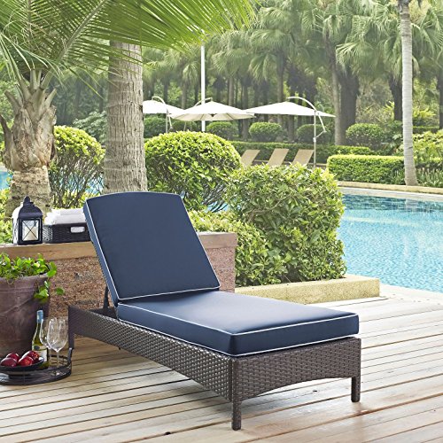Crosley Furniture Palm Harbor Outdoor Wicker Chaise Lounge with Navy