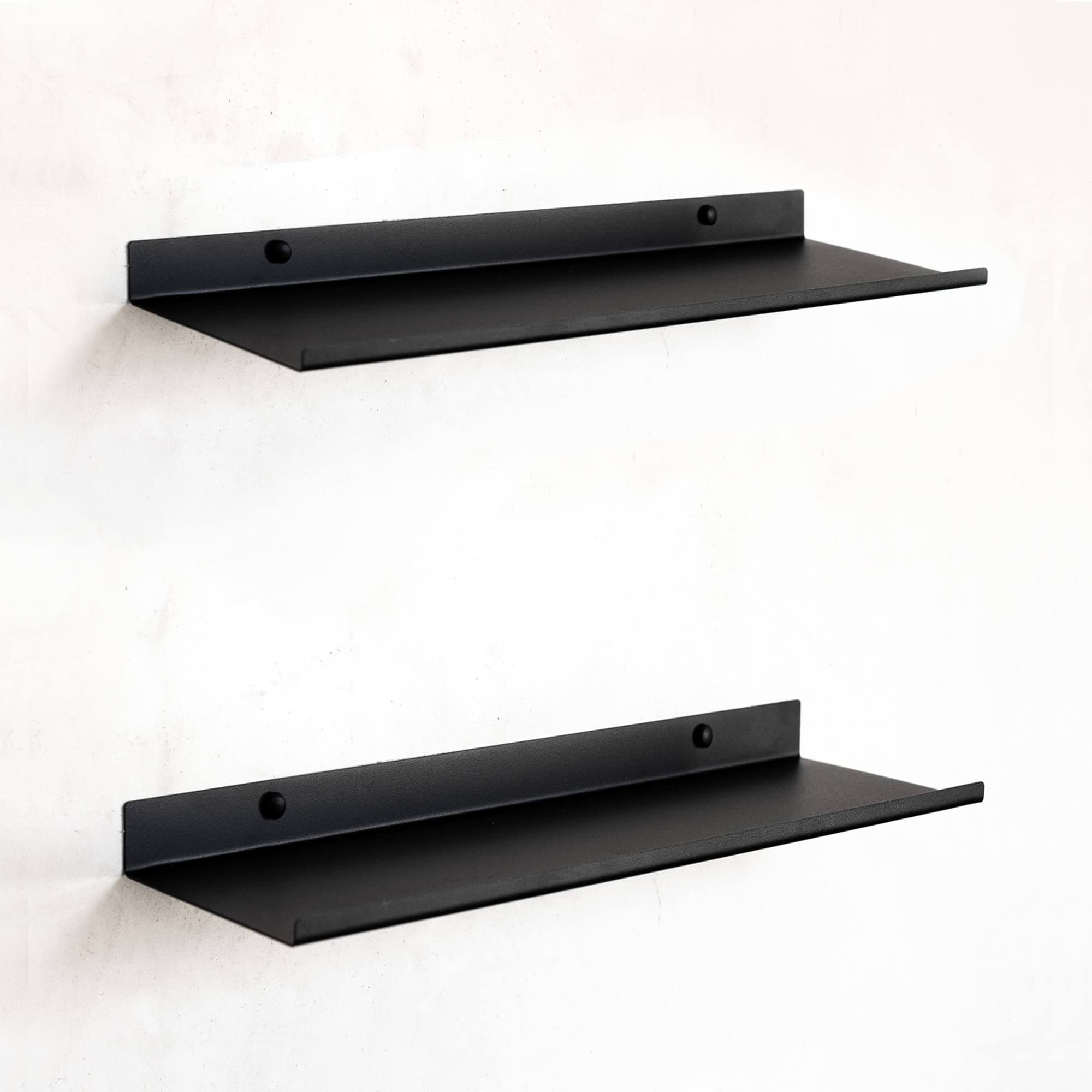 MILUKA Set 2 Floating Shelves Black 35 cm | Metal Shelves for Wall | Floating Shelf for Bedroom Decor, Living Room Accessories, Bathroom Storage, Kitchen Storage in Home Decor | Wall Shelf (2, Black)