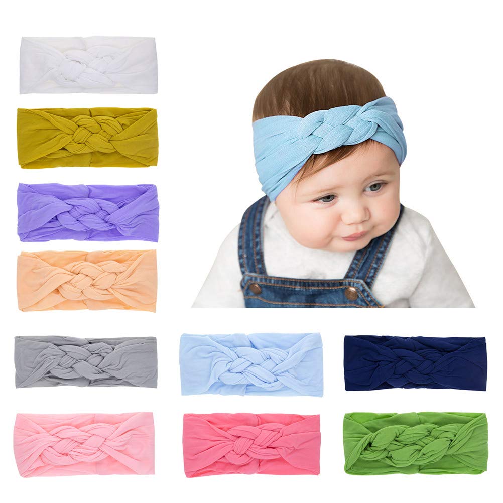 TSWRK Pack of 10 Baby Girl Headbands,Cute Flower Bow Knotted Hairwraps Newborn Infant Toddler Hairbands Soft Nylon Turban Knot(Knot)