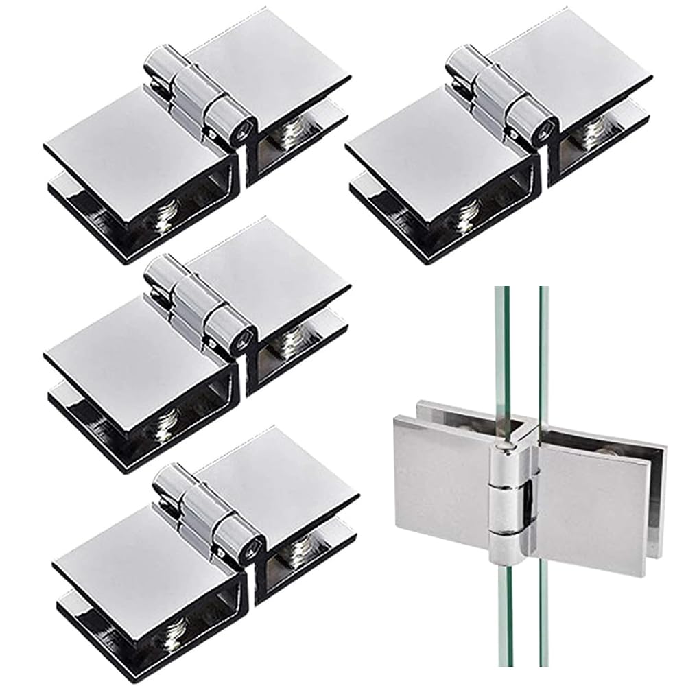 4 Pcs Glass Door Hinge 180 Degree Double Side Shower Cabinet Hinges - Adjustable Zinc Alloy Clamp for Glass Thickness 5mm - 8mm