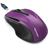 TECKNET Rechargeable Jiggler Wireless Mouse (BT5.0/3.0 & 2.4G) 4800 DPI Silent USB A & Bluetooth Mouse 6 Buttons, Wide Compatibility - Purple