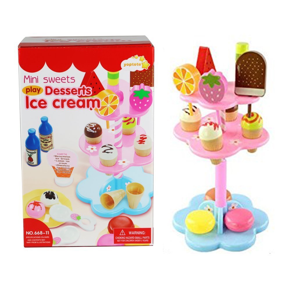 Role Play Toy 22 PCS DIY Desserts & Ice Cream Lolly Stand Pretend Play Set Food Toys House Toys for Children Girls Aged 3 and Up