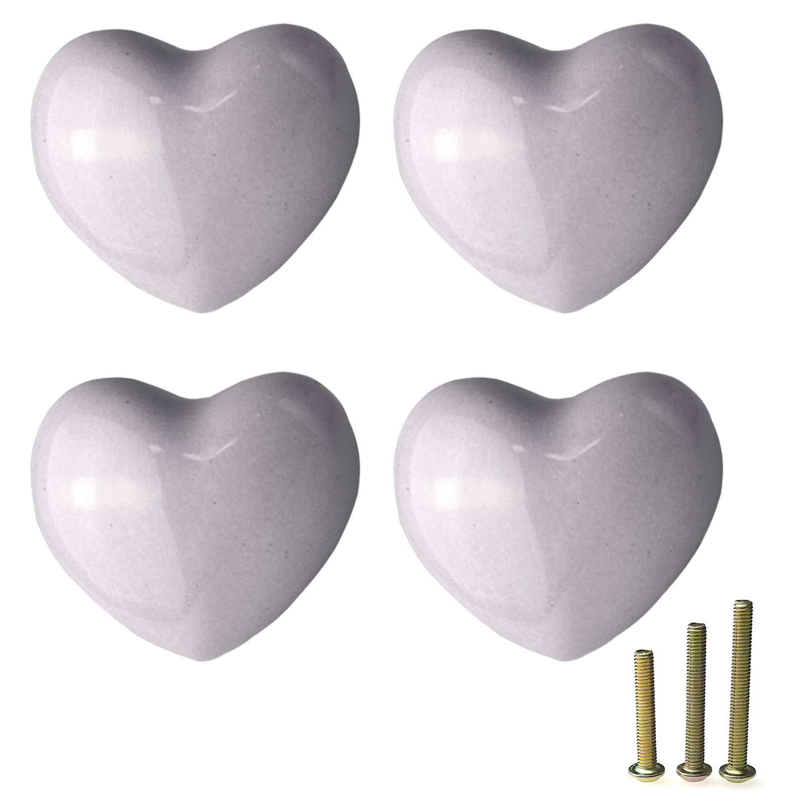 Mimhooy 4 Pack Purple Ceramic Heart Shaped Drawer Knobs for Cupboards, Decorative Cabinet & Draws