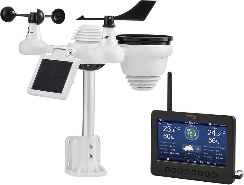 Stazione Meteorologica Wireless 7 in 1 con Wi-Fi, Display TFT Colorato 158 mm, Sensore Esterno Alimentato a Energia Solare, Include Temperatura Umidità Velocità Direzione Vento Precipitazioni