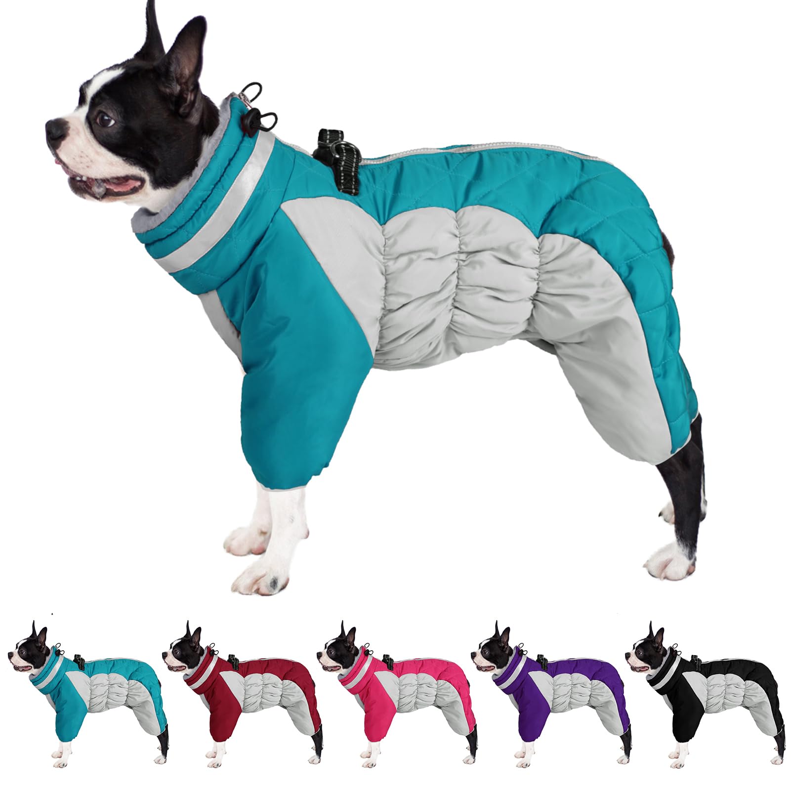 Photo 1 of AOFITEE Fullbody Dog Coat - Warm Fleece Jacket with Built-In Harness, Reflective Turtleneck Snow Jacket, Puffer Coat for Small to Large Dogs